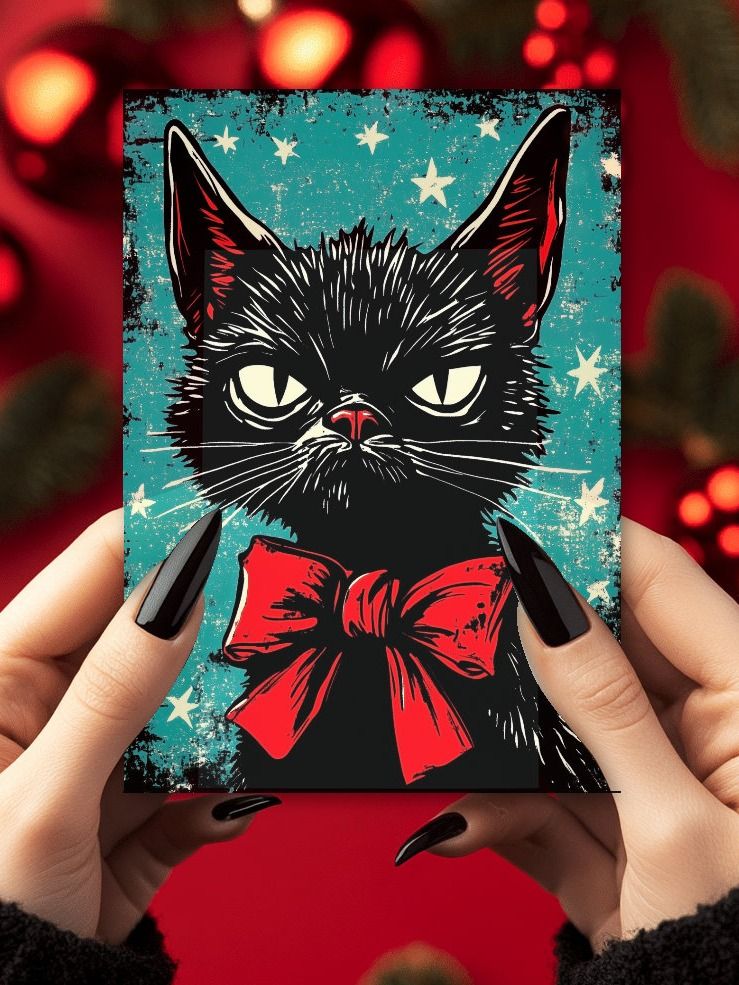 Retro Narky Kitty Cat Christmas Cards Pack of 10 • 5×7 product image (1)