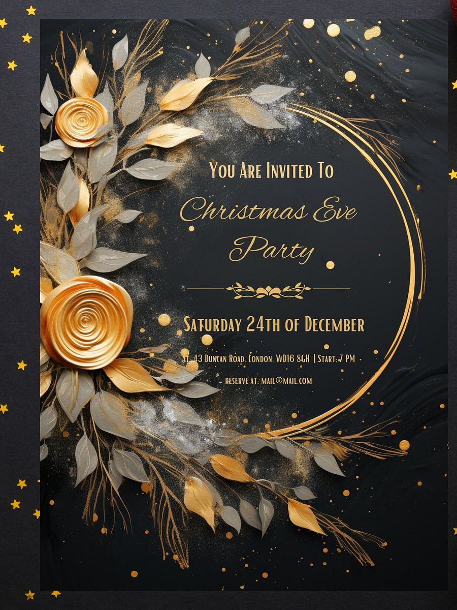 Gold Rose 3D Christmas Eve Party Invitation | Editable in Canva | Christmas Party Printable | Holiday Invitation Template | Link to Canva product image (4)