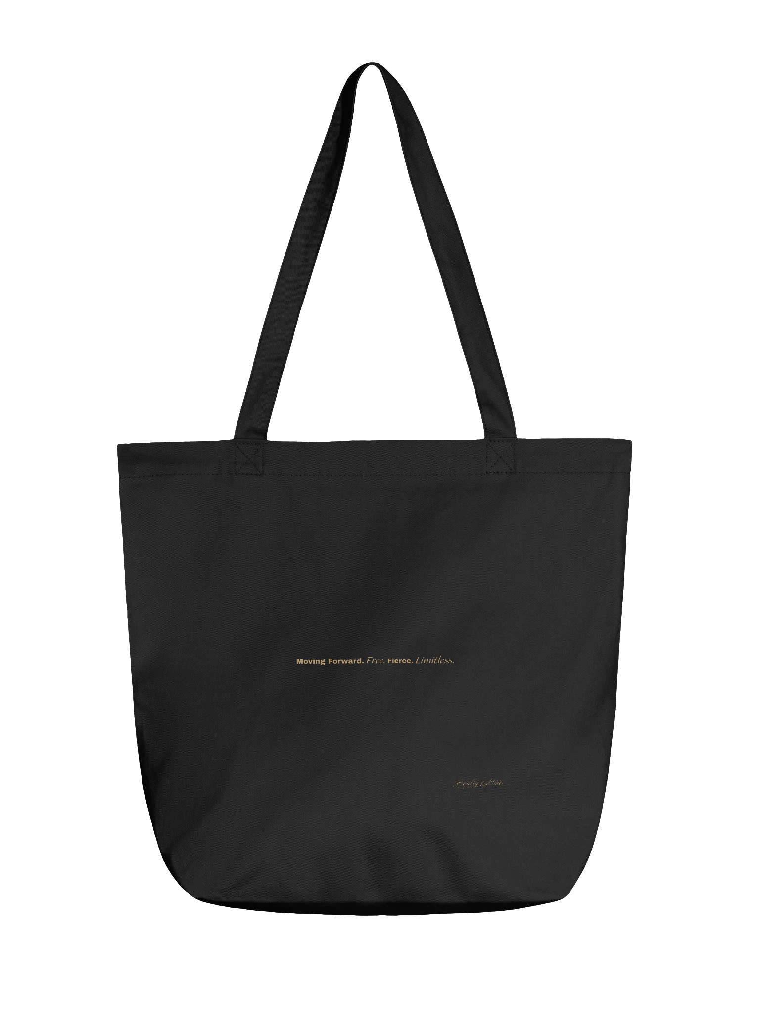 Soully Mine- GOLD PRINT Moving Forward. Free. Fierce. Limitless Tote Bag in Black product image (2)
