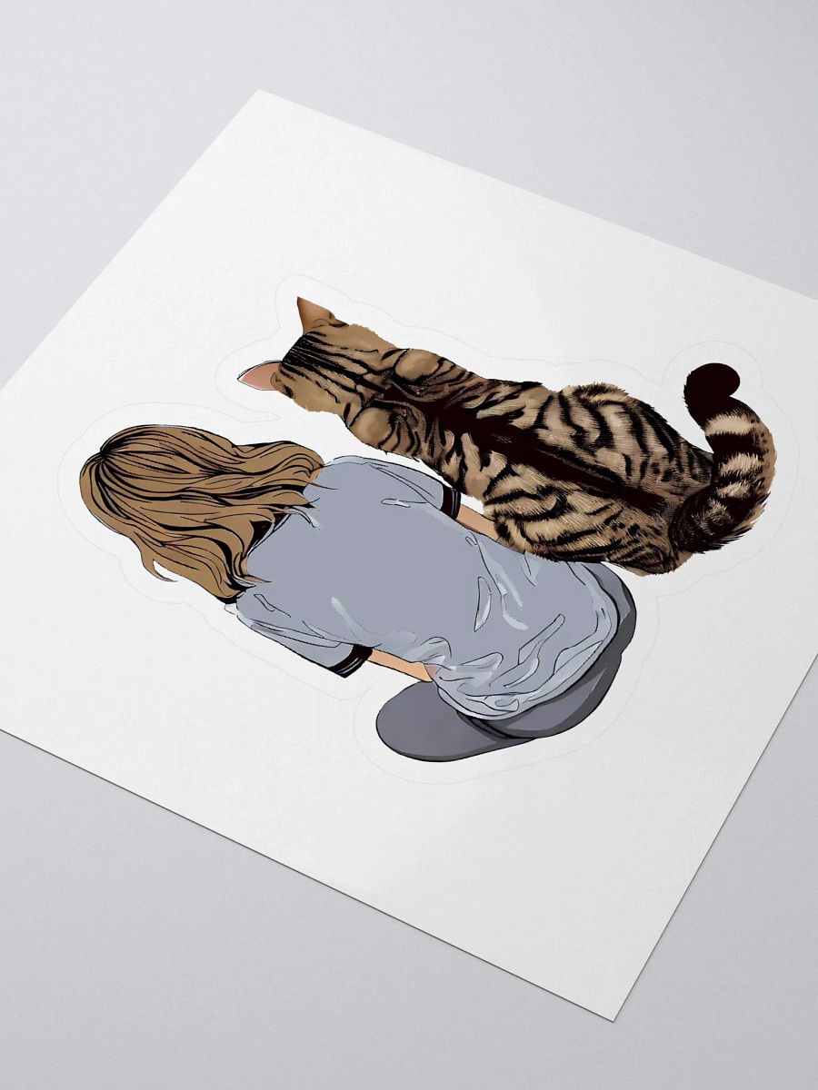 A Girl and her Giant Tabby Cat Kiss Cut Sticker product image (3)