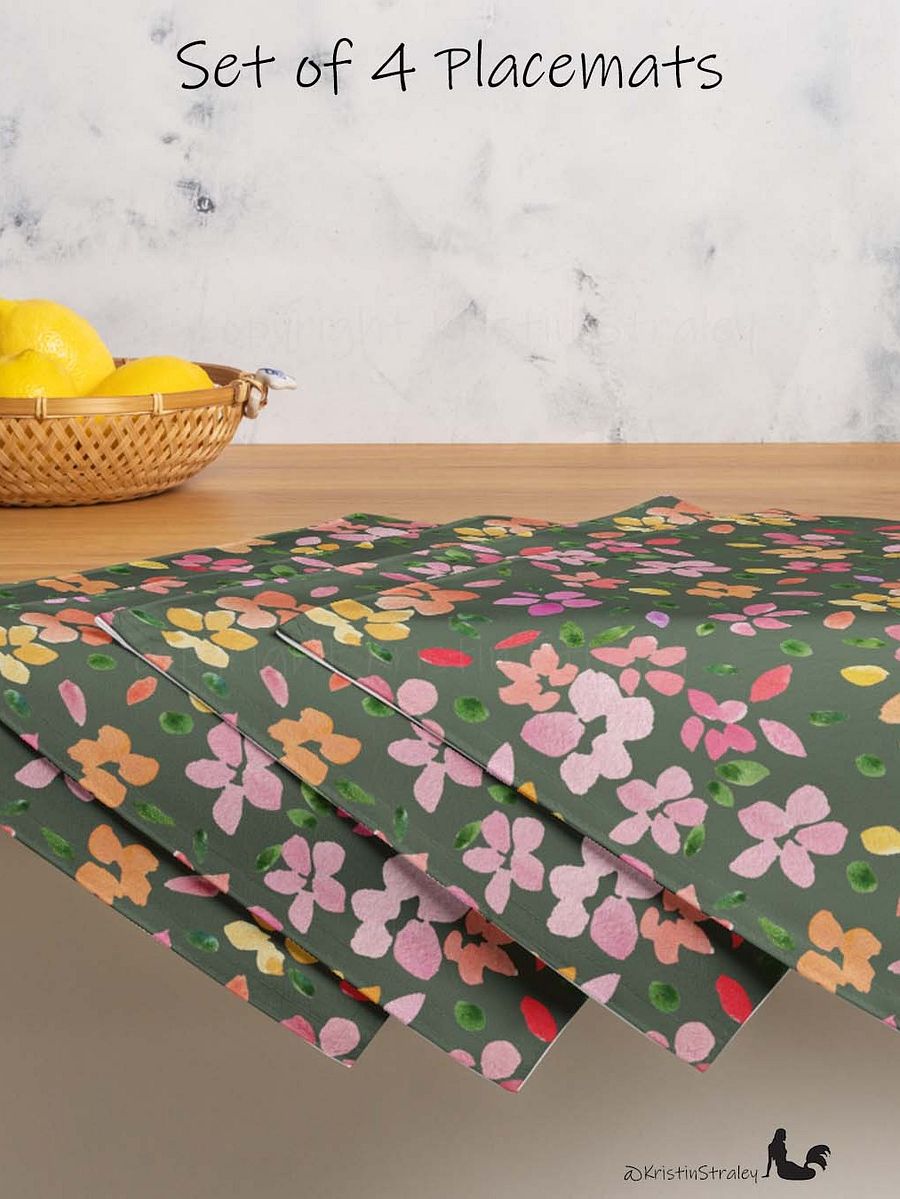 Spring Flowers on Olive Green Placemat Set of 4 product image (6)