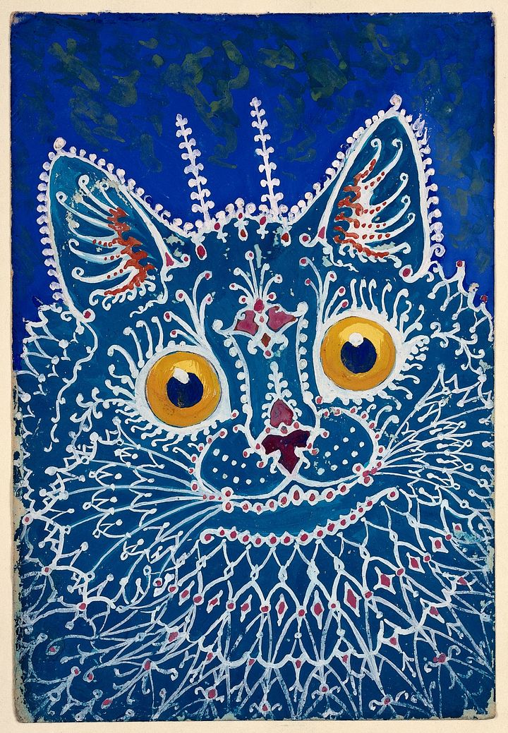 Vintage Art Download - Louis Wain, A cat in Gothic style, Gouache c. 1925-39 product image (1)