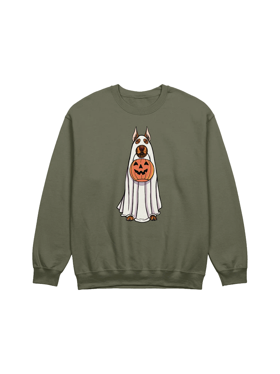 Funny Halloween Doberman(Red) Sweatshirt | Funny Doberman Wearing a Ghost Costume and Holding a Pumpkin Basket product image (17)