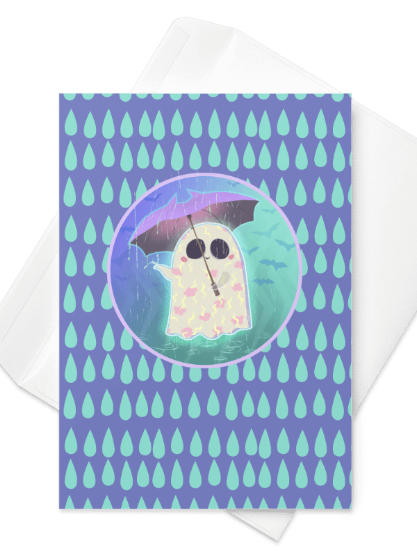 Pastel Little Ghost in the Rain - Greeting Card product image (1)