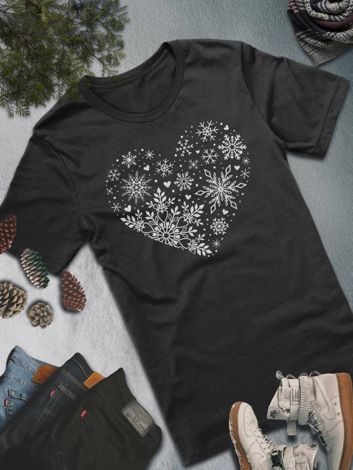 Snowflake Heart T-Shirt – Elegant Winter Style product image (1)