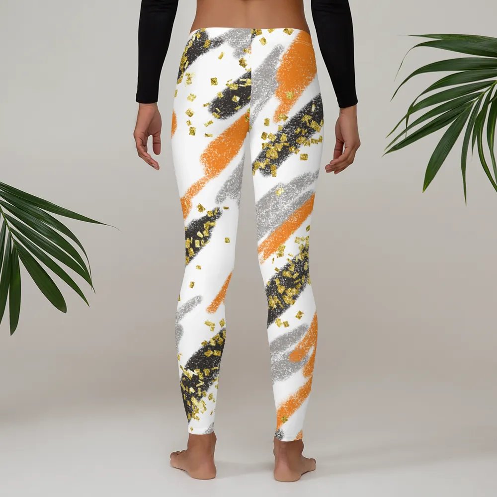 Black Orange abstract vintage print leggings product image (8)