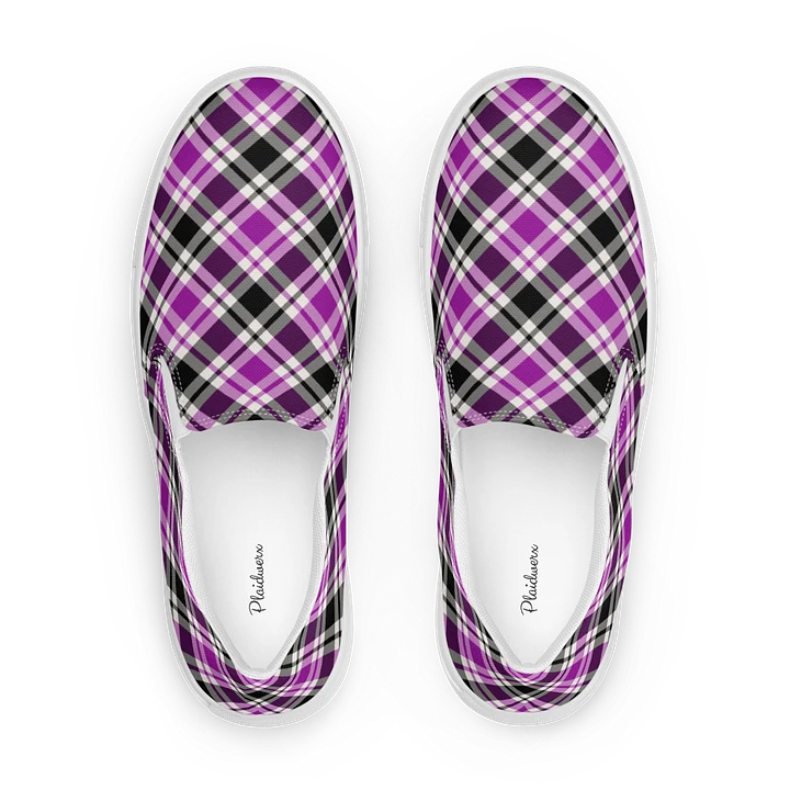 Purple, Black & White Plaid Men's Slip-On Shoes product image (1)
