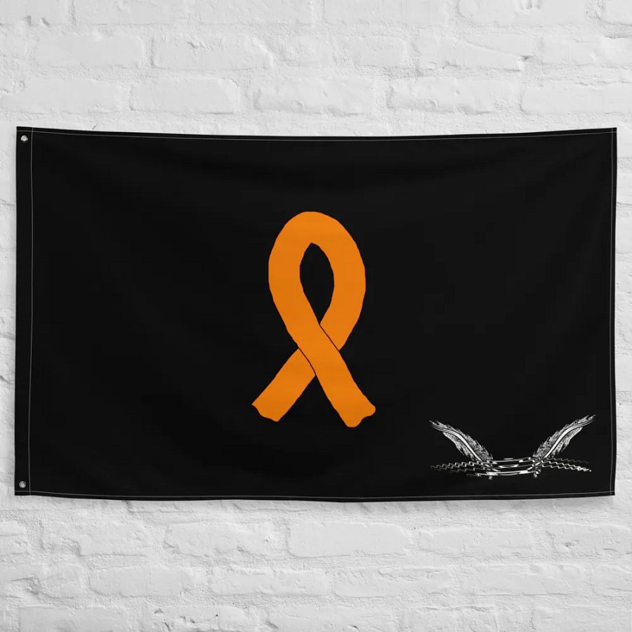 White HApex Gear White Logo Cancer Awareness Orange Ribbon. Black Flag product image (10)