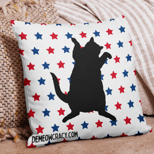 Dancing DeMeowcracy Kitties Reversible Pillow Cover - Red, White and Blue Stars product image (1)