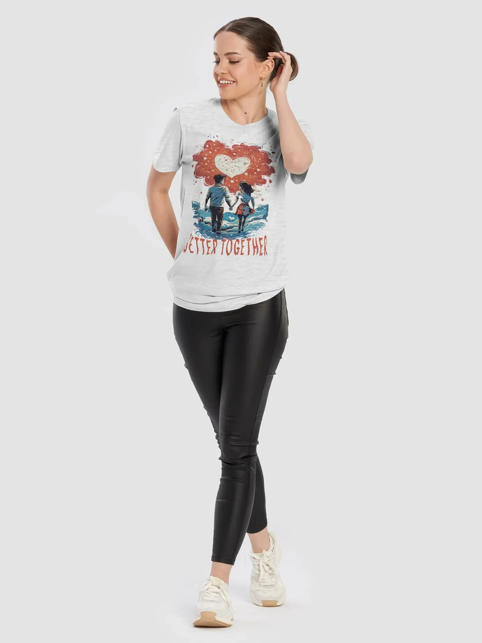 Better Together Bella Canvas 3001 T-Shirt - Stylish & Romantic Couples Tee with Cute Cartoon Design