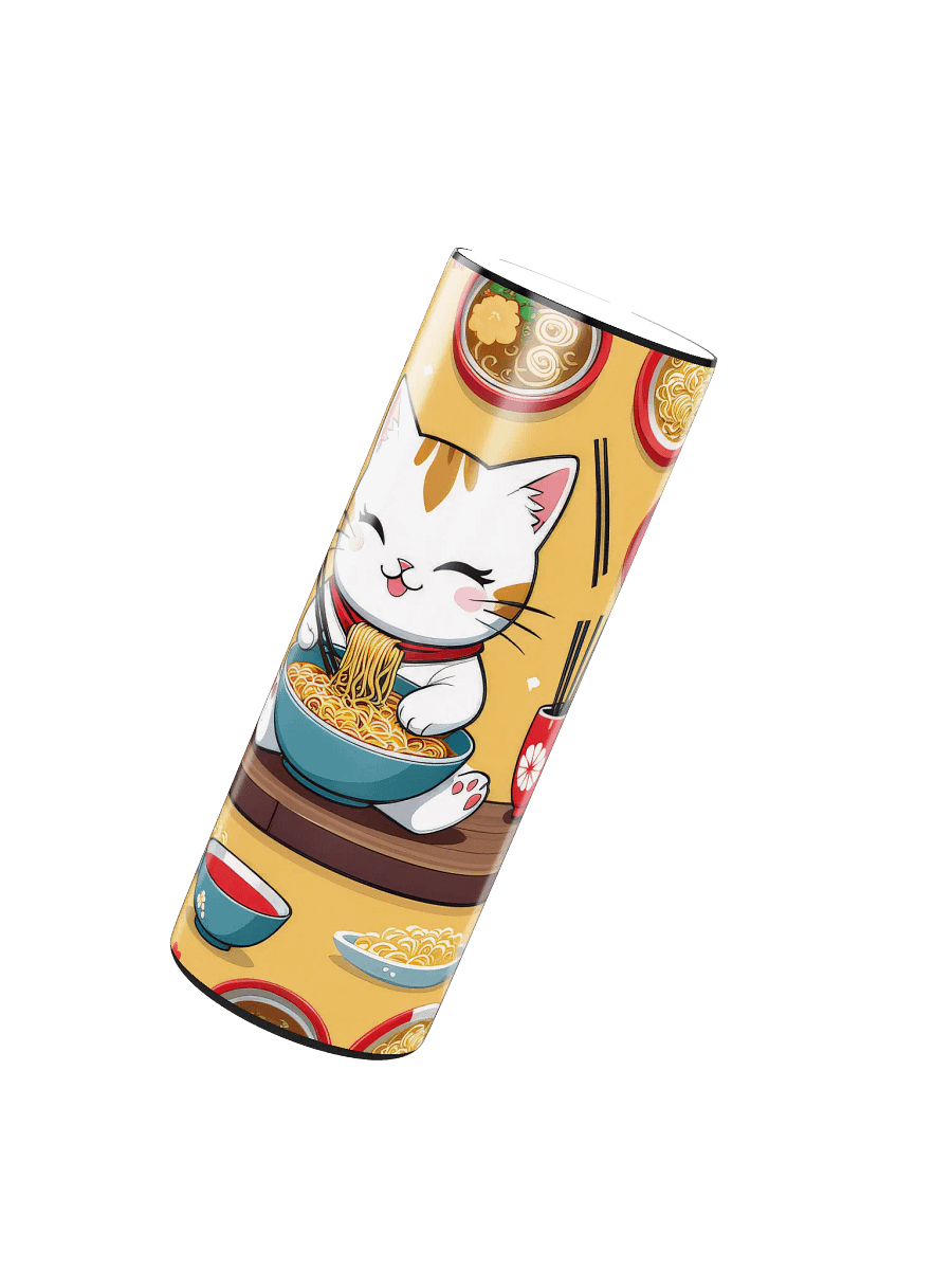 Cute Kawaii Cat Eating Ramen Noodles 20 oz Skinny Stainless Steel Tumbler product image (3)