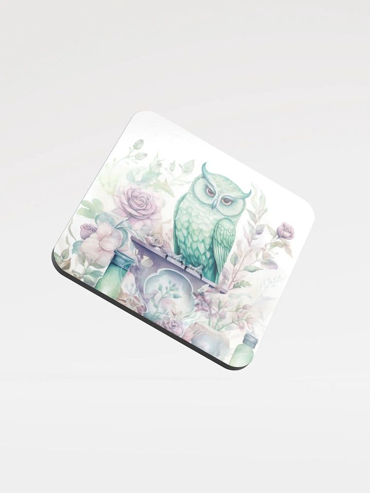 Glossed Cork Coaster 🦉 Peaceful Soft Green Theme - Owls Vibes - Motif 4 product image (1)