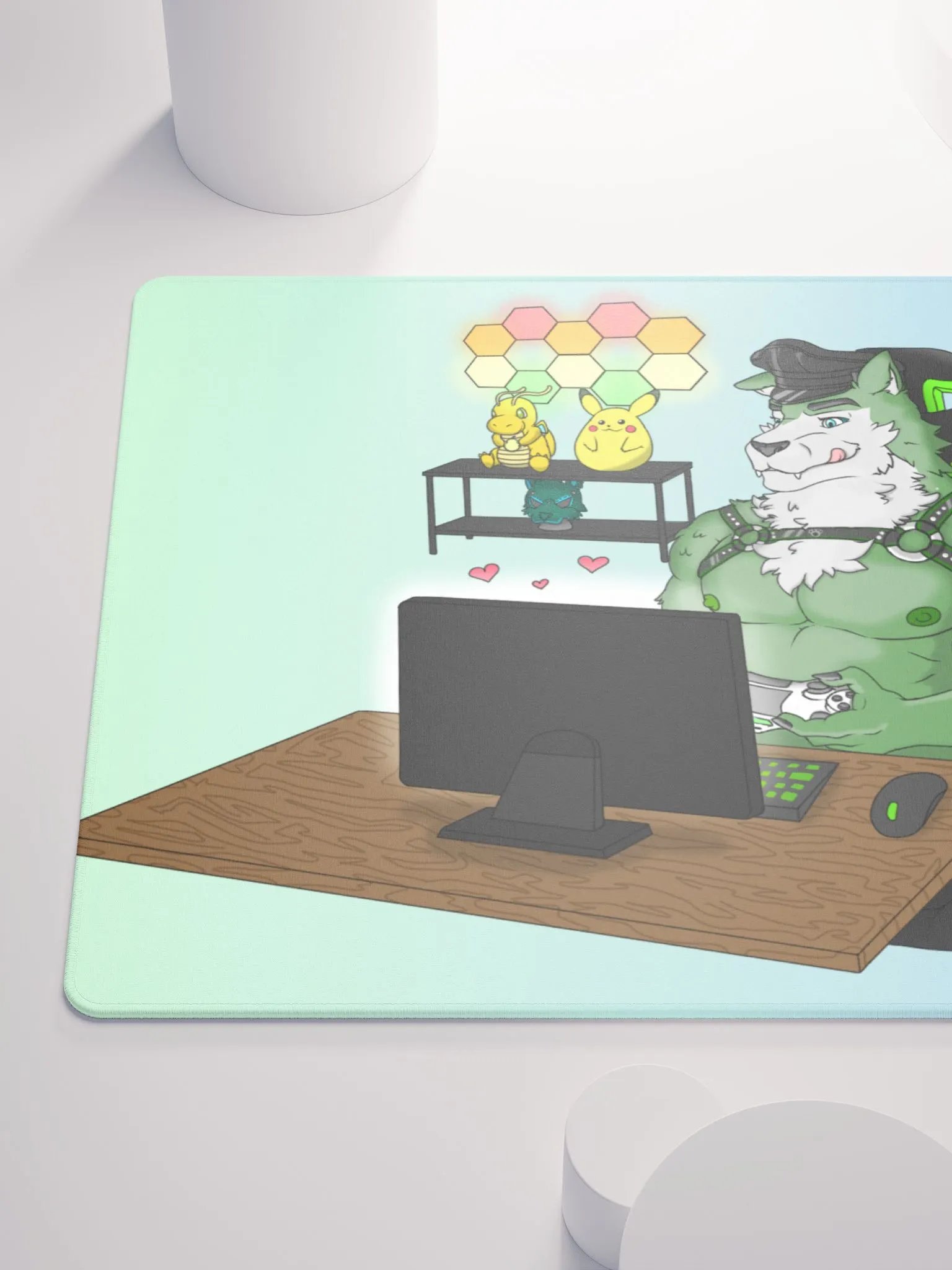 Cozy Wolf Dad Gaming Mouse Pad (Sky Blue / Left) product image (10)