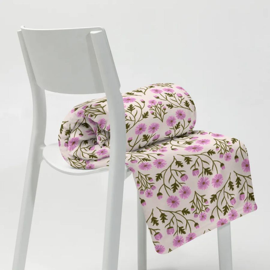 Harmony of Mums - Pink and Forest Green - Throw Blanket product image (9)