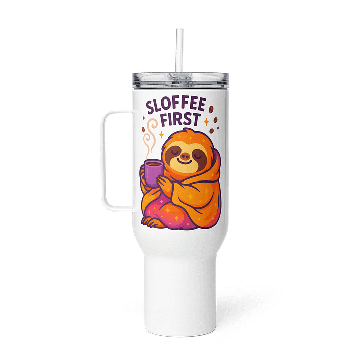 Sloffee First – Funny Sloth Travel Mug with Straw & Handle (40 oz) | Sloths Having Snacks Collection product image (2)