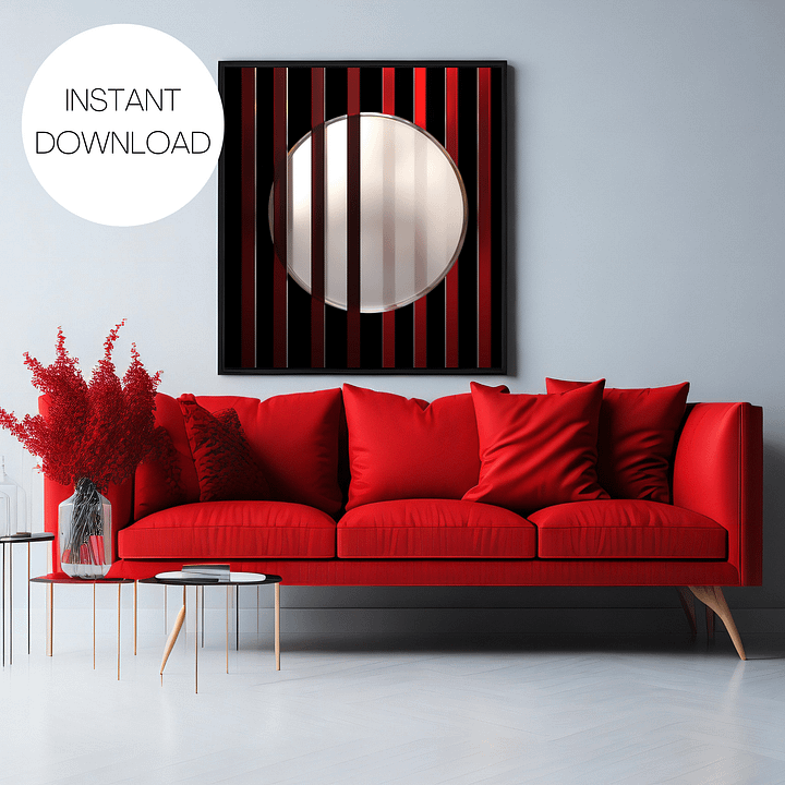 Minimalist 3D Digital Art: Red Lines White Circle on Black Background product image (1)