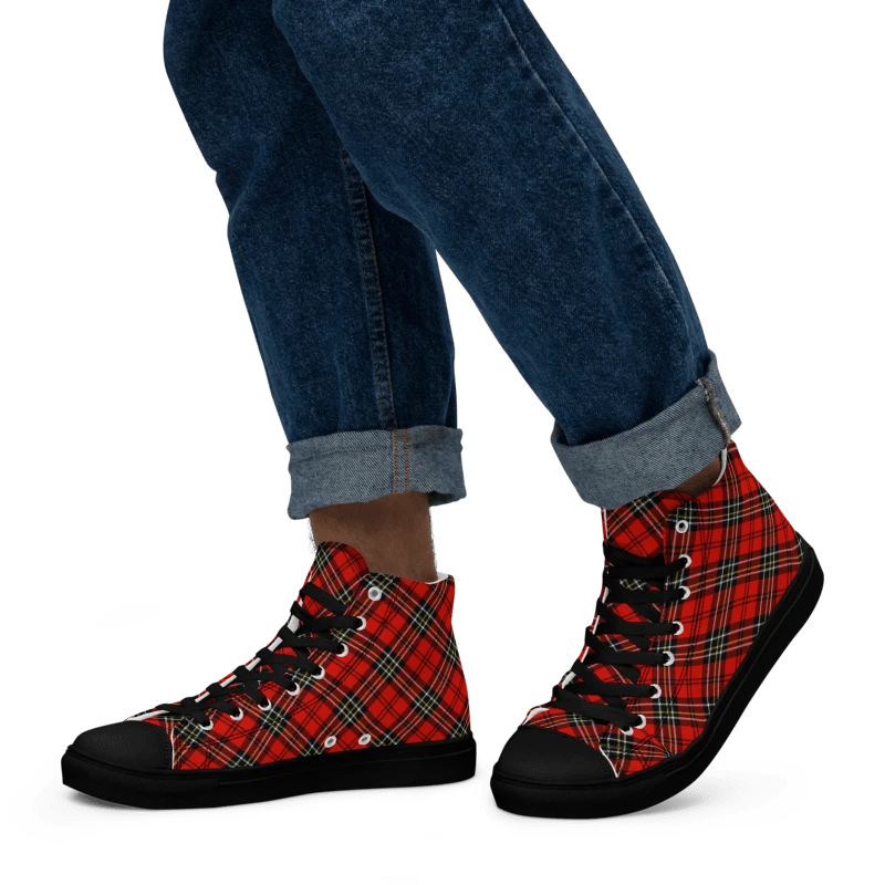 Red Vintage Plaid Men's High Top Shoes product image (5)