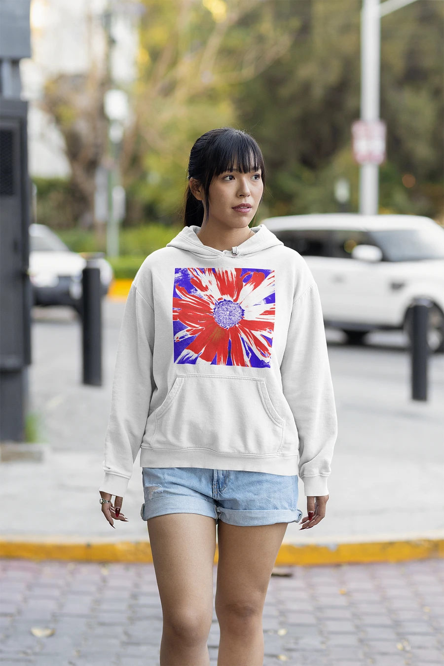 Navy, Red and White Daisy on Navy Abstract Background Unisex Pull Over Hoodie product image (2)