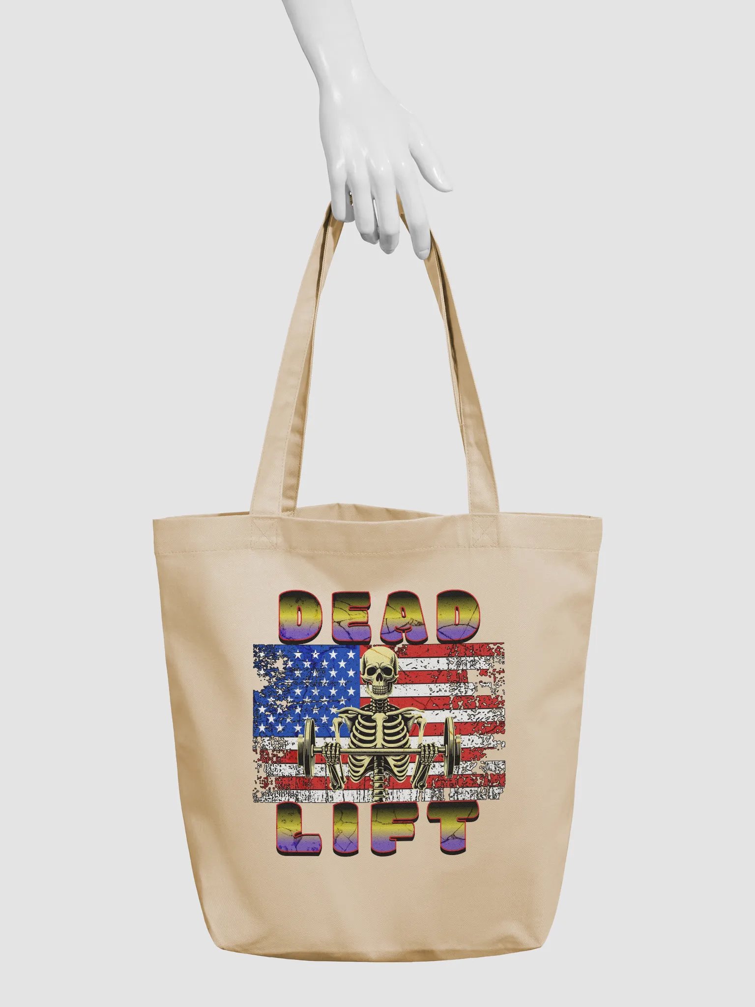 Dead Lift Weightlifting Skeleton American Tote Bag product image (6)