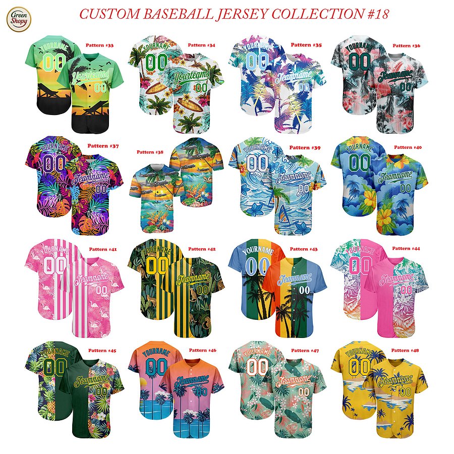 Authentic Baseball Jersey, Custom Baseball Jersey, Personalized Sport Jersey, Hawaiian Multi Colorful, Summer Palm Coconut Beach product image (3)