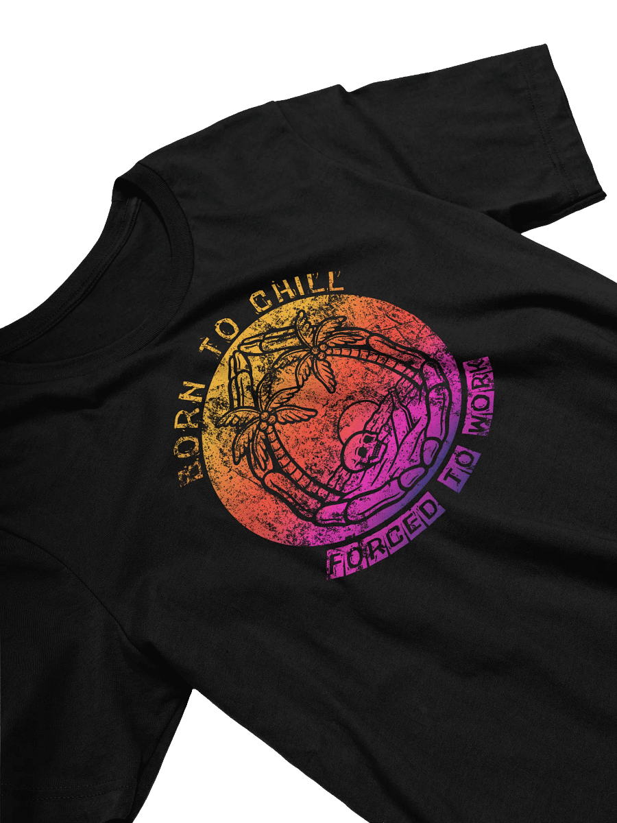 Born To Chill Forced To Work T-Shirt | Funny Work-Life Balance Tee | Retro Sunset Skull Graphic product image (3)