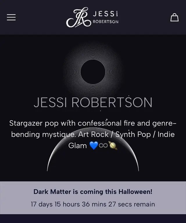 Happy Monday! My merch store just launched this morning with Dark Matter and Ride Between the Stars designs. And don’t forget the album art reveal is coming up on October 15!  More music coming soon and for those of you in New York, I’ll be there in a little over a week! #darkmatter #merchdrop #ridebetweenthestars #jessirobertson