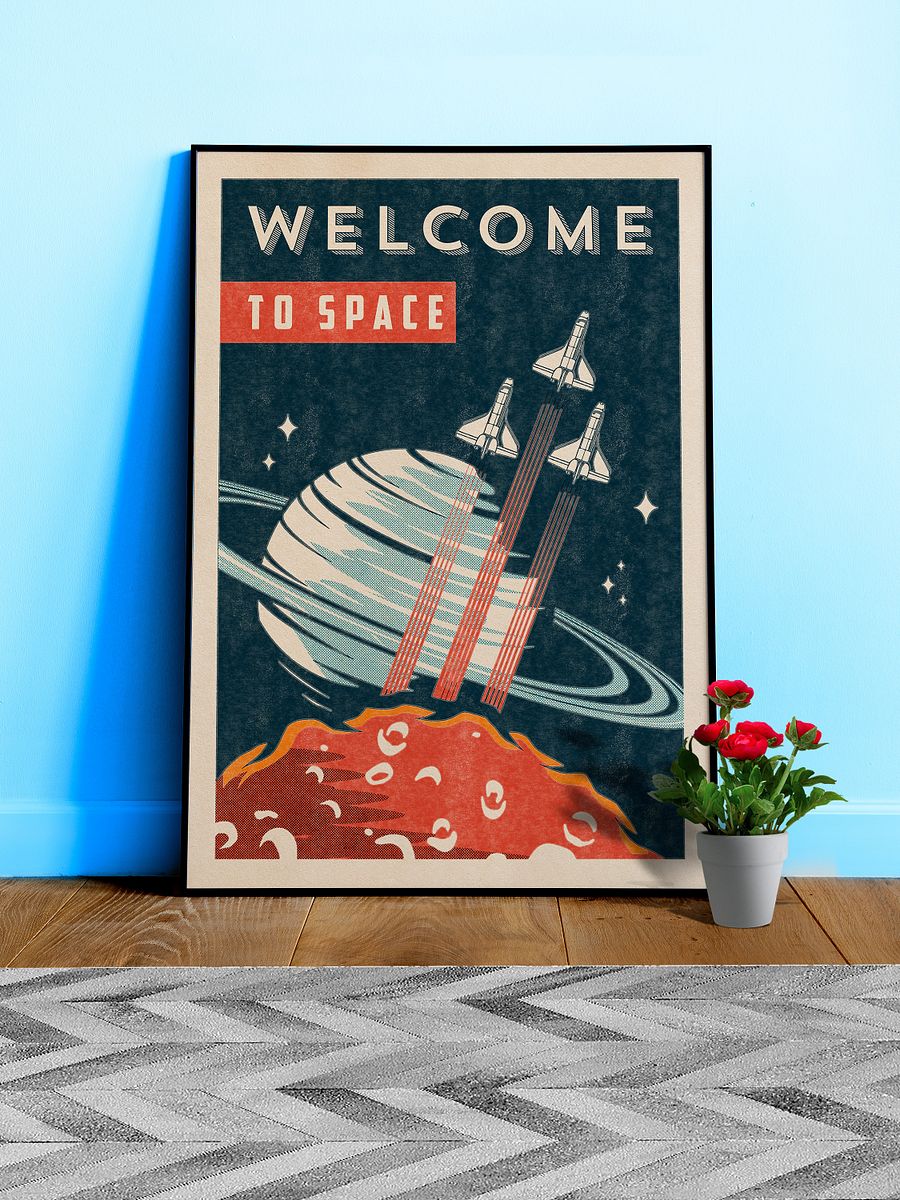 Welcome to Space — Vintage space poster, retro space art, propaganda poster, retrofuturism art, retro sci-fi print product image (1)