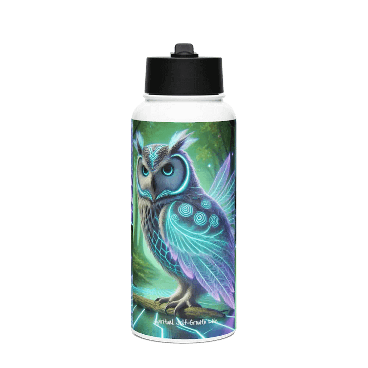 "Celestial Wisdom" Futuristic Owl Stainless Steel water bottle – A Symbol of Insight and Spiritual Balance product image (1)