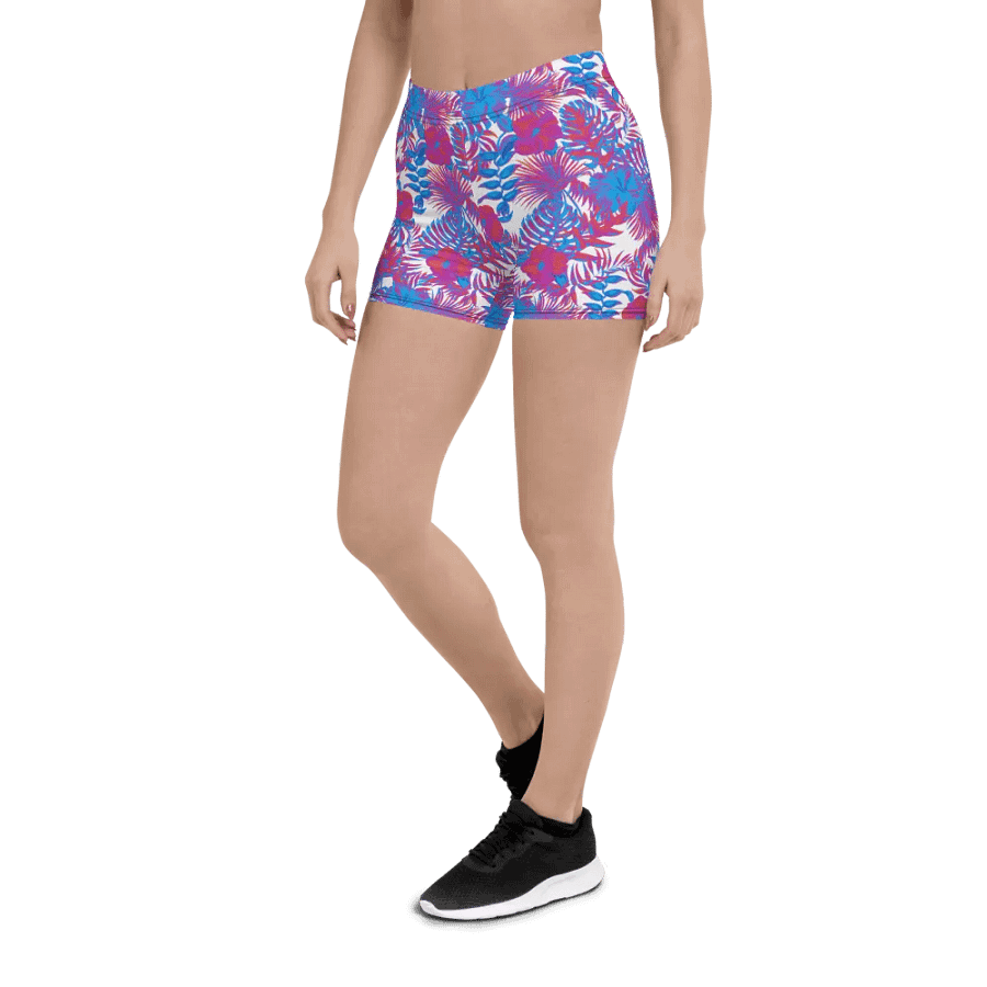 shorts  in  blue and pink colors tropical leaves design. Perfect for holiday vibes product image (5)