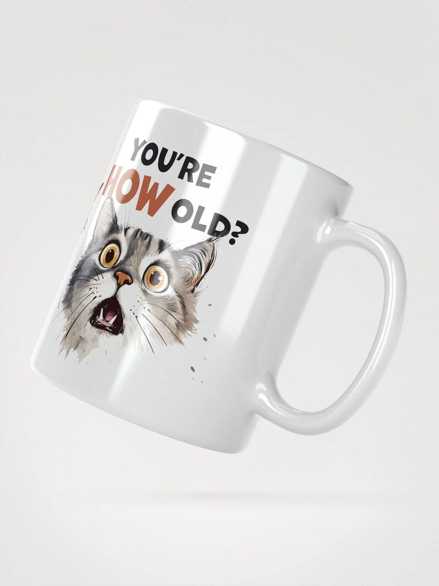 Cat Chat: "You're HOW old?" White glossy mug product image (6)