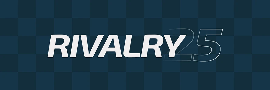 RIVALRY 2025 Logo, with a checkered background.