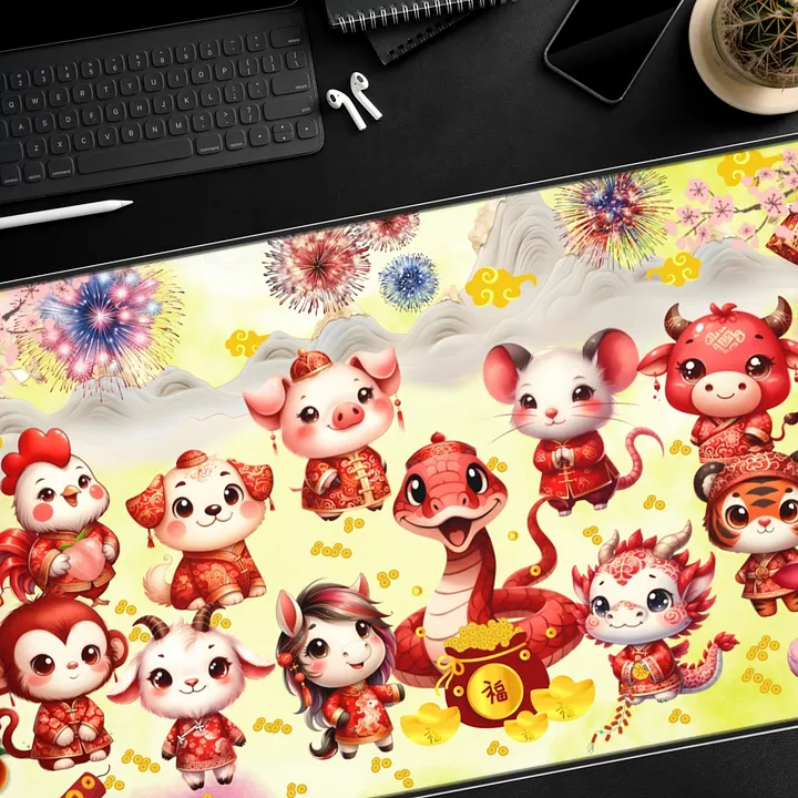 A Joyful Reunion Desk Mat: Friends Welcome the Year of the Snake | Chinese New Year 2025 product image (2)
