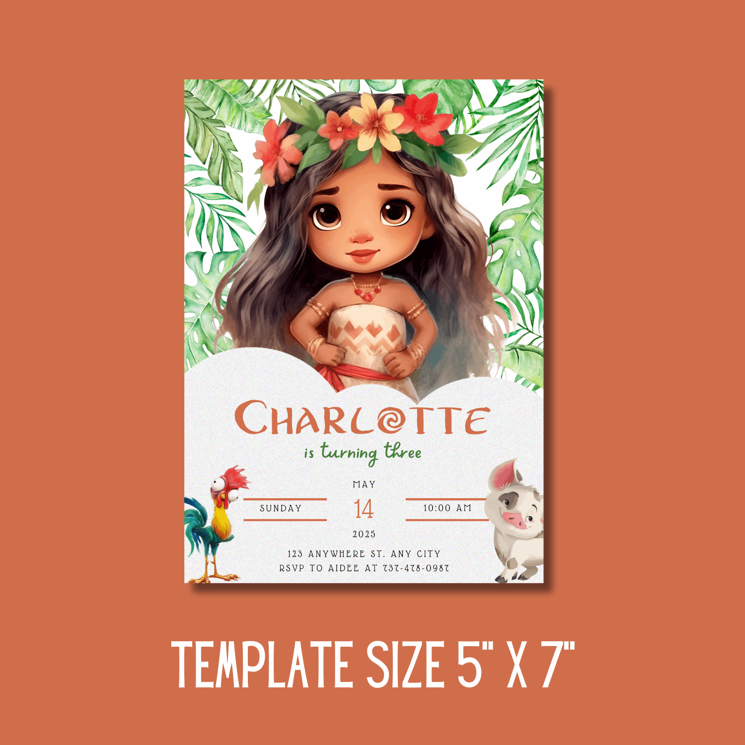 Moana Themed Invitation Template – Canva Editable Tropical Invite product image (5)