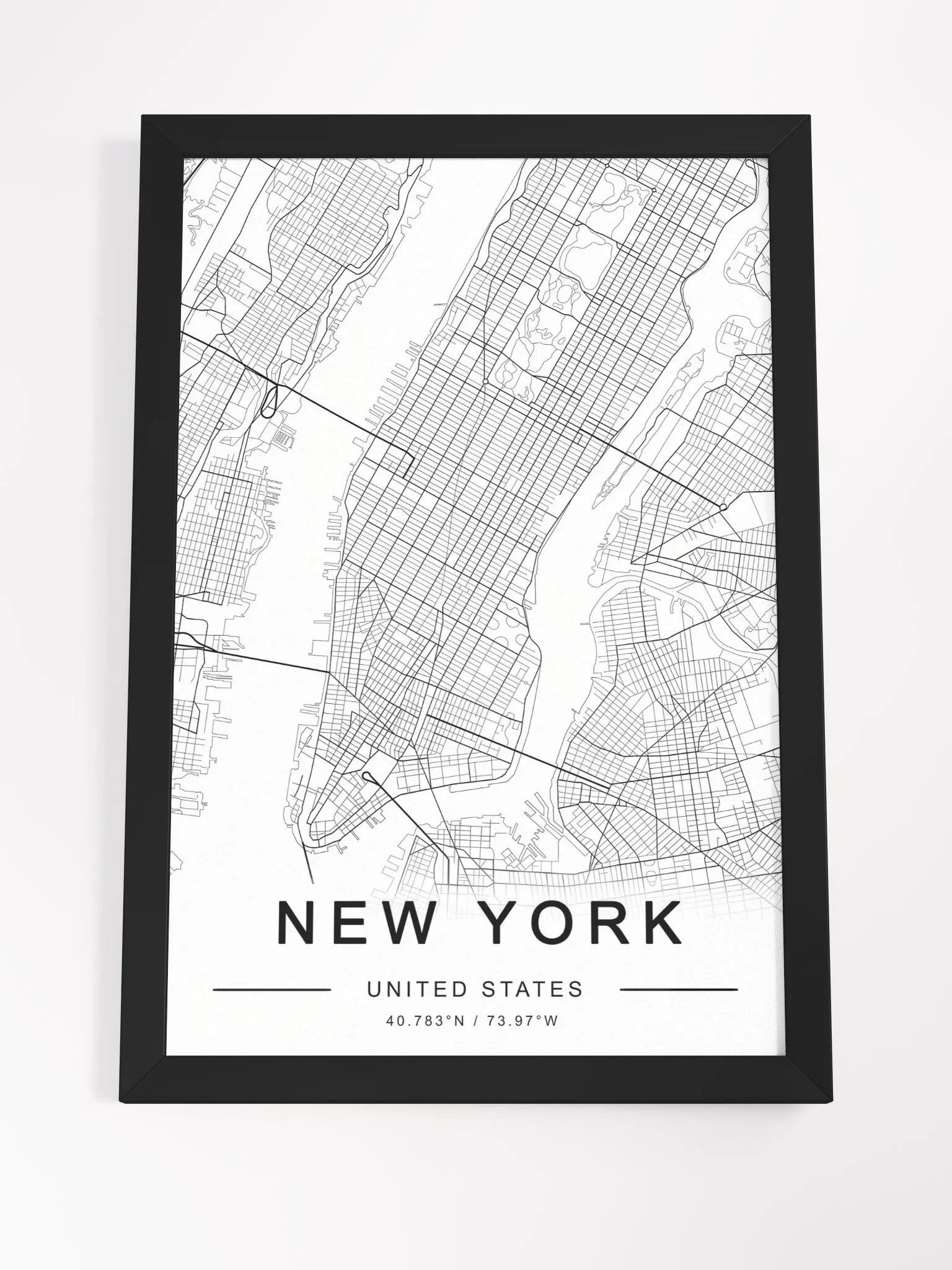 Manhattan Monochrome City Map Poster – Framed Urban Wall Art | Modern Minimalist Design | Black & White Aesthetic Décor product image (2)