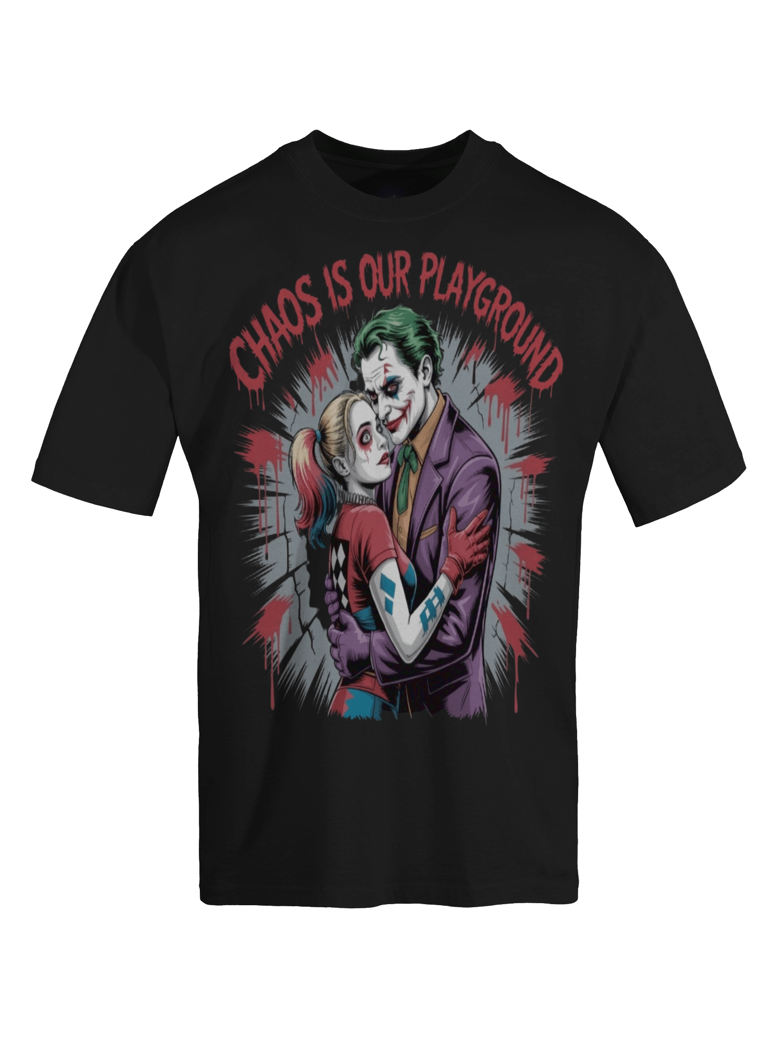 Chaotic Liaison: Joker & Harley Quinn Oversized Faded T-Shirt product image (1)