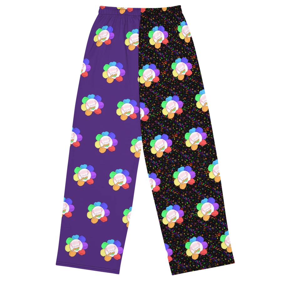 Split Purple and Arcade All-Over Flower Unisex Wide-Leg Pants product image (3)