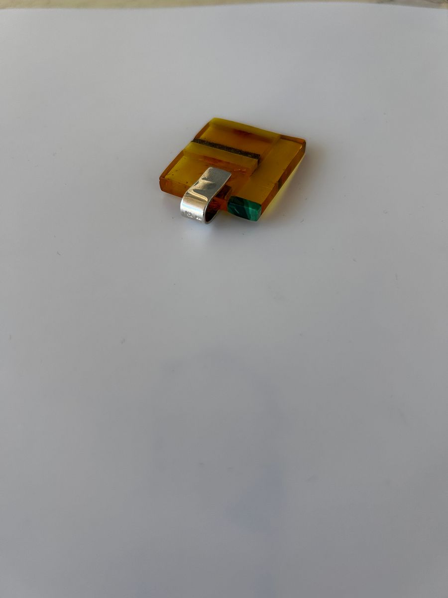 Baltic Cognac Amber 925 Sterling Silver Mosaic Square Pendant product image (5)