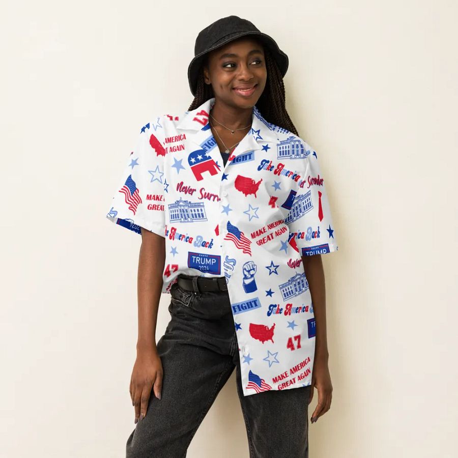 Trump 2024 Election-Themed White Pattern Hawaiian Shirt - Patriot Trump Supporter Make America Great Again product image (6)