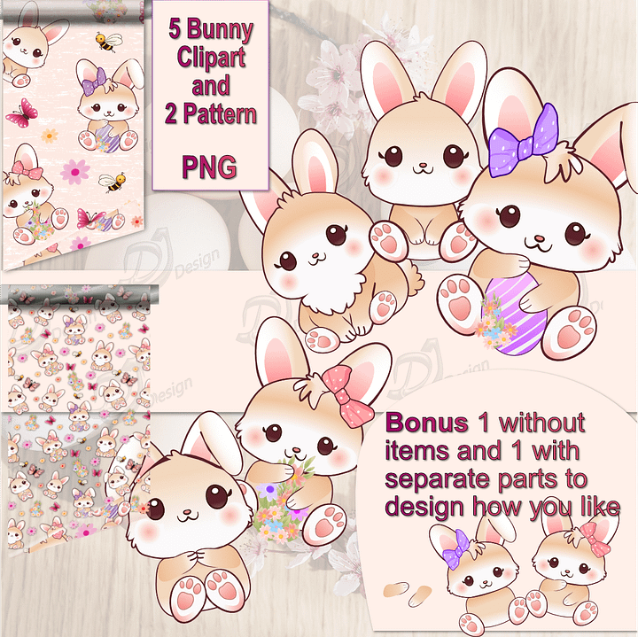 Cute Bunny Clipart Bundle with 2 Pattern product image (1)