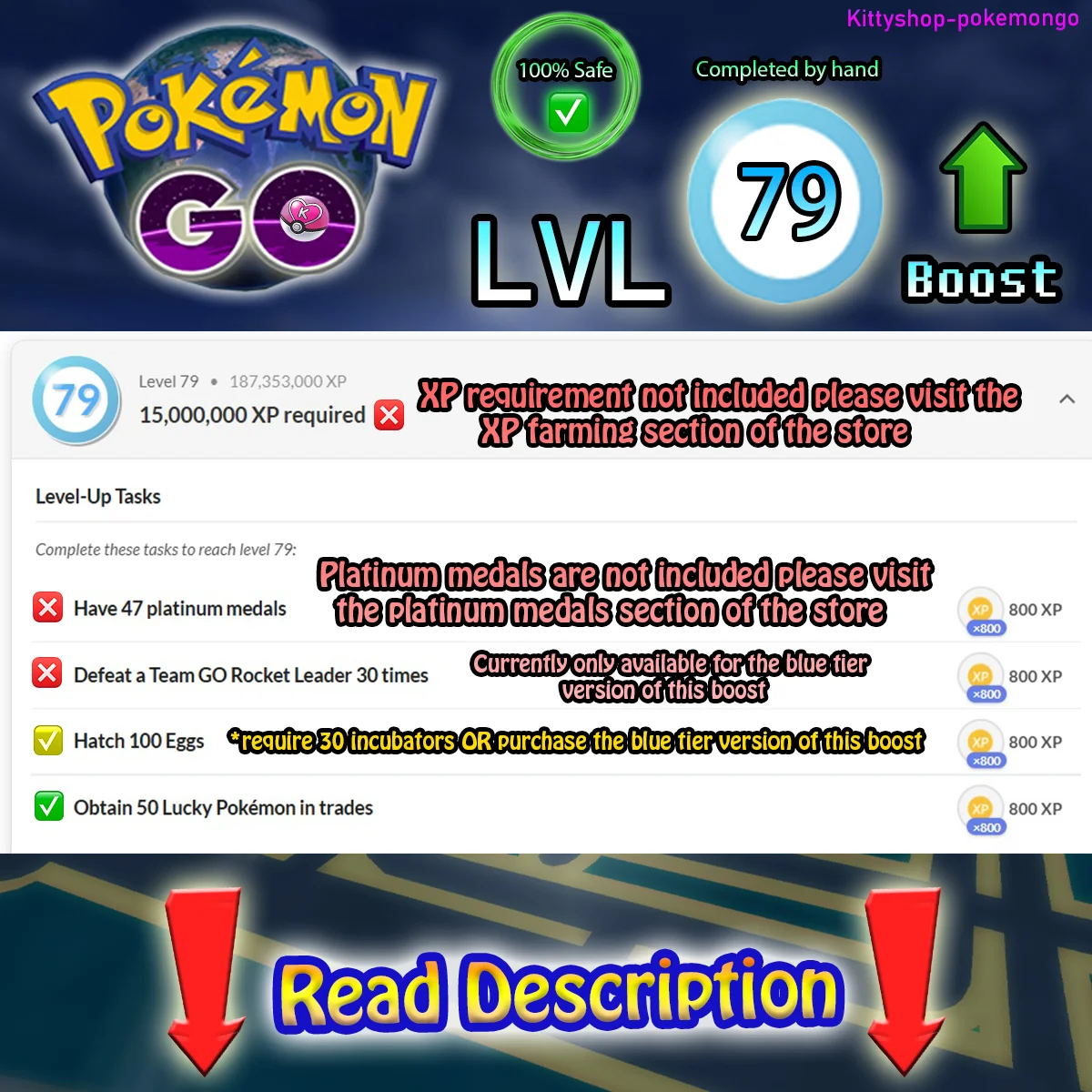 🟢Pokémon Go! LVL 79 Boost ⬆️- level 79 Quests completion fast and 100% Safe by an experienced player product image (1)