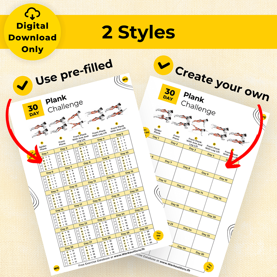 30 Day Plank Challenge - Printable Workout Tracker product image (3)