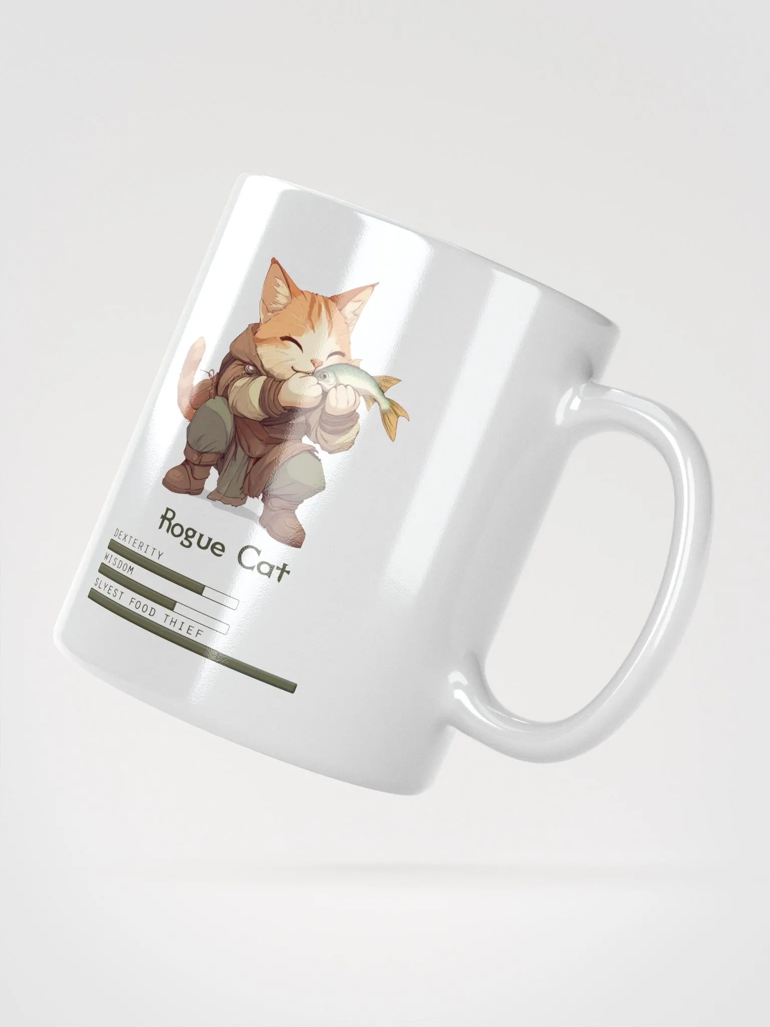 RPG Rogue Cat white ceramic mug 11oz 15oz 20oz for gamers and cat lovers product image (5)