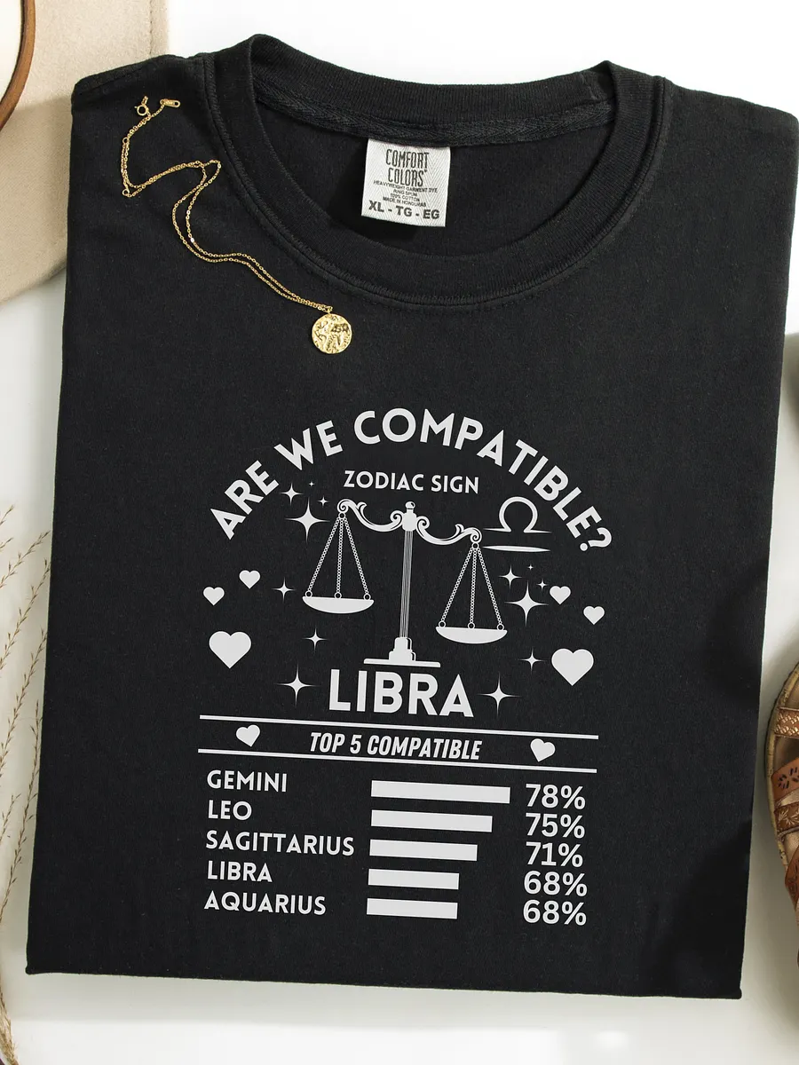 Libra Zodiac Sign Romantic Compatibility T-Shirt - Dark Comfort Colors 1717 product image (1)