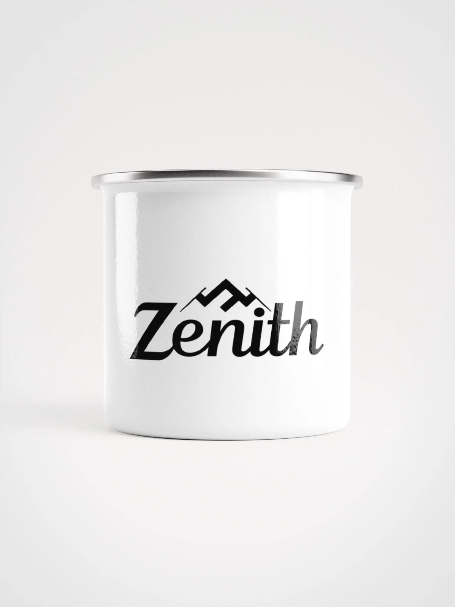 Zenith White Enamel Camping Mug with Exclusive Mountain Design - Durable and Stylish for Outdoor Adventures product image (1)