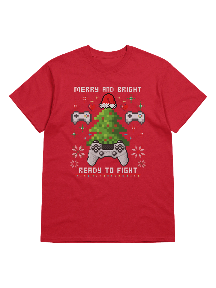 Pixel Christmas Gamer Unisex T-Shirt | Merry And Bright Ready To Fight product image (2)
