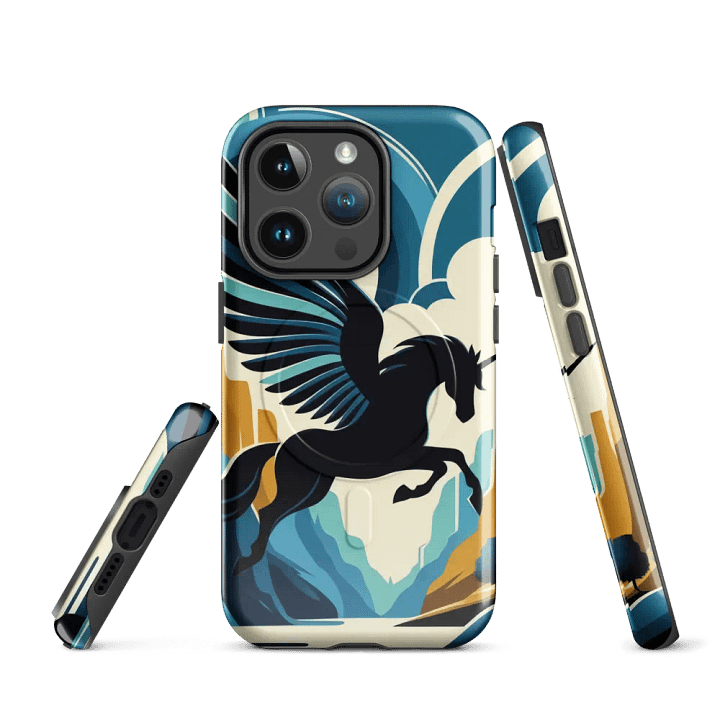 MagSafe® Tough Case for iPhone® | Mystic Charm: AI-Designed Black Unicorn Cartoon with Wings product image (3)