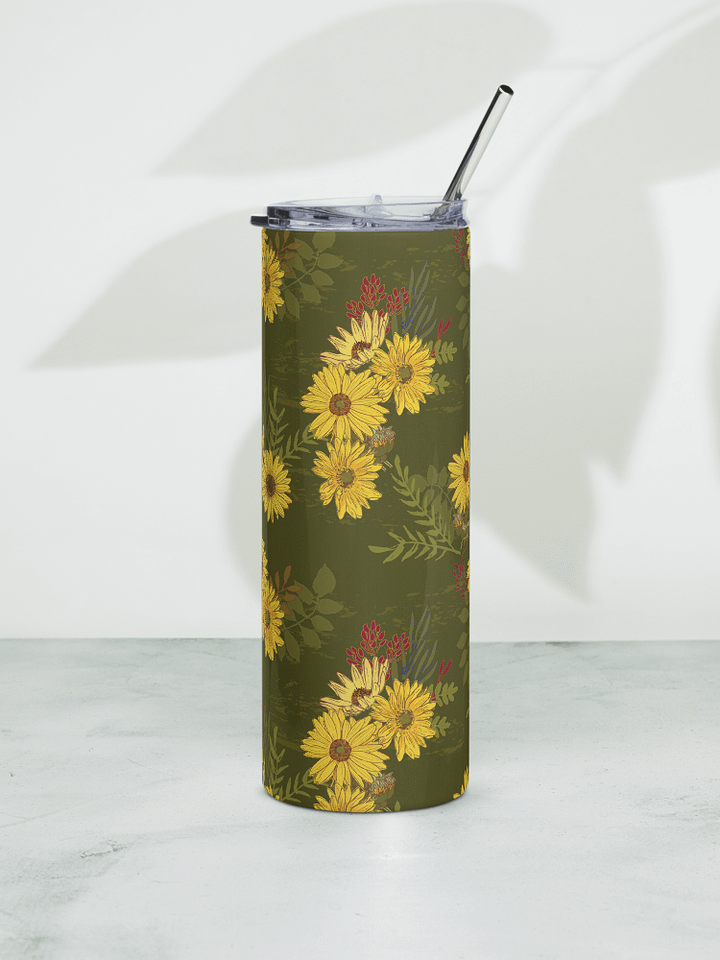 Helianthus Sunflower 20-ounce Stainless Steel Tumbler with Straw - Green product image (1)