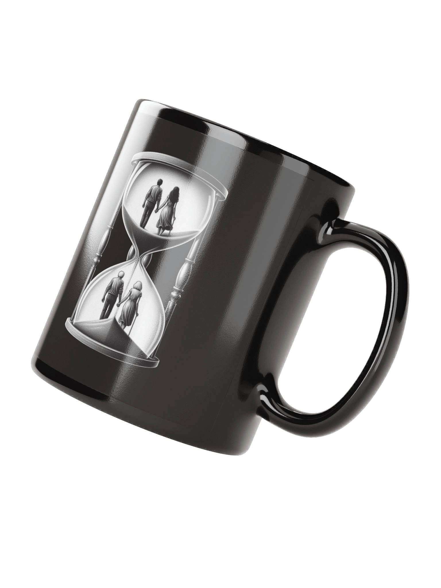 Hourglass Life Journey Couple Art Printed Black Coffee Mug product image (3)