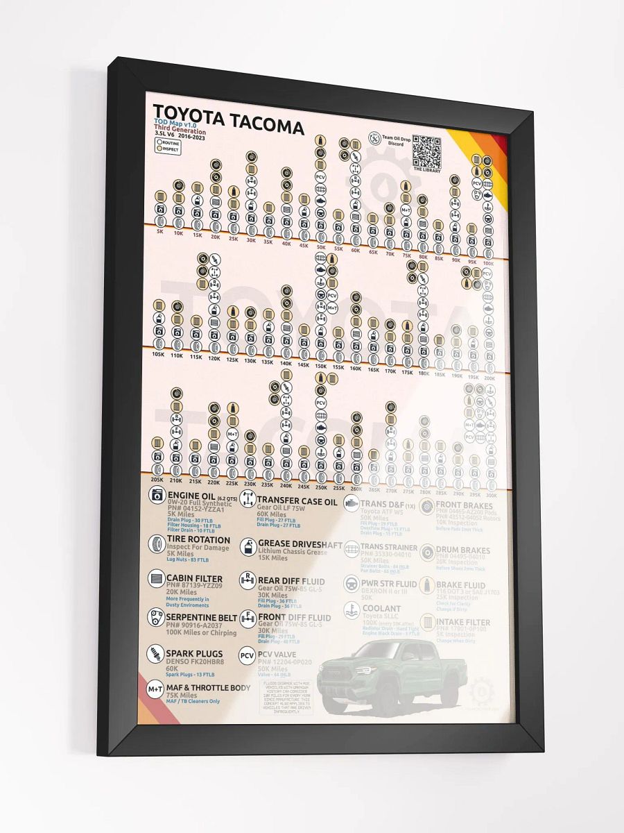 3RD GEN "TOD" TACOMA MAINTENANCE MAP V1.0 (Framed) product image (3)