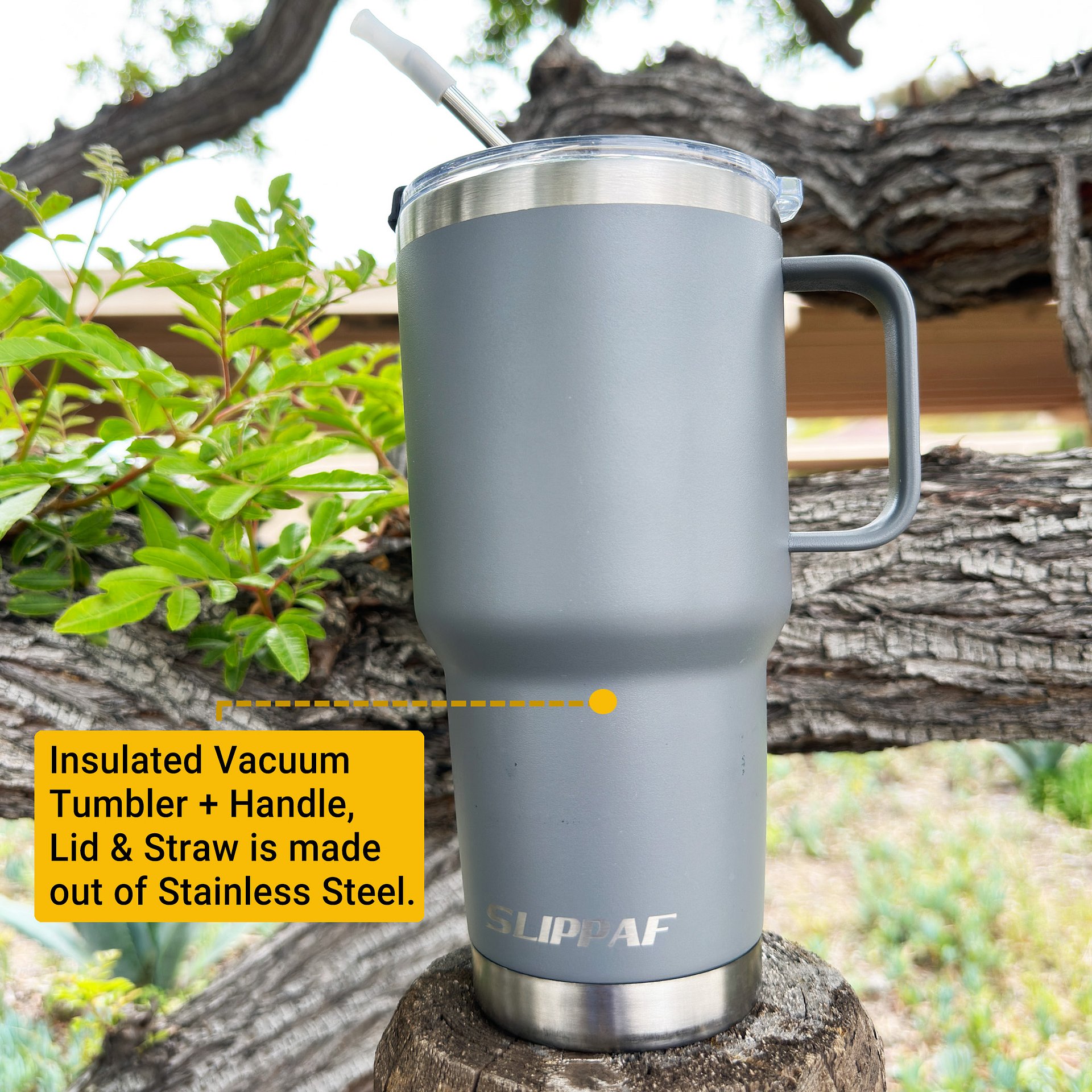 2 pack Tumbler 20 + 30 Oz With Handle, Lid and Straw (Gray) product image (8)